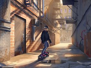 Preview wallpaper skater, skate, street, lane, art