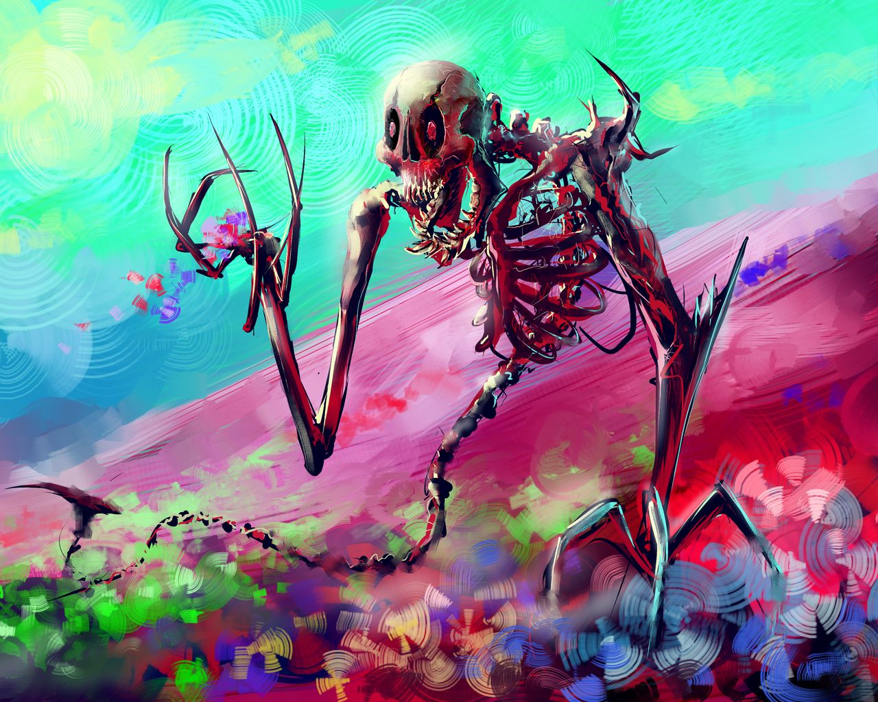 1280x1024 Wallpaper skeleton, art, bright, colorful
