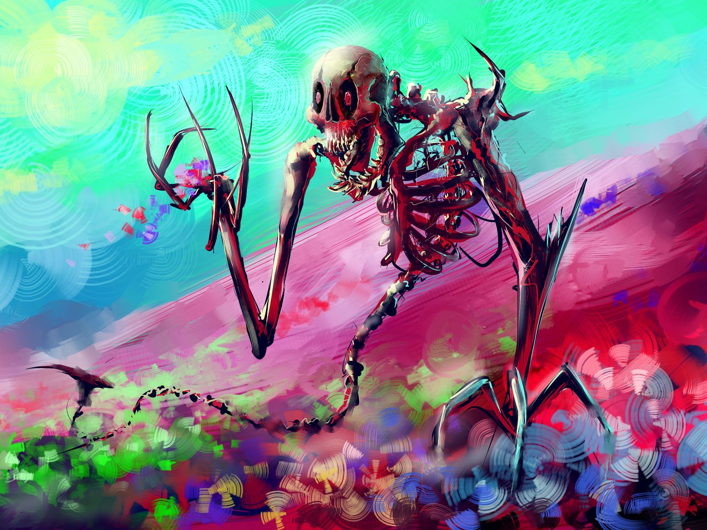1400x1050 Wallpaper skeleton, art, bright, colorful