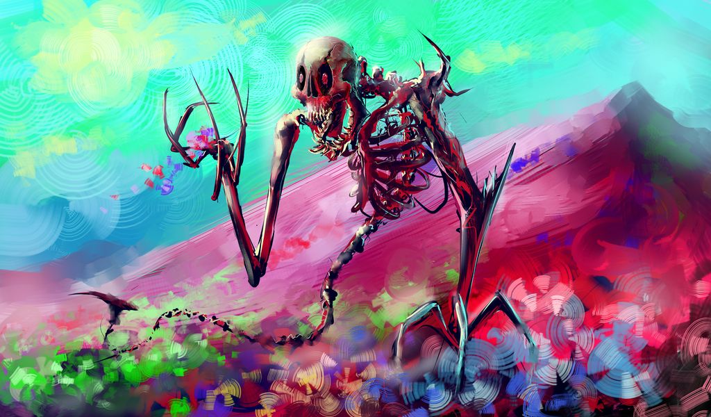 1024x600 Wallpaper skeleton, art, bright, colorful