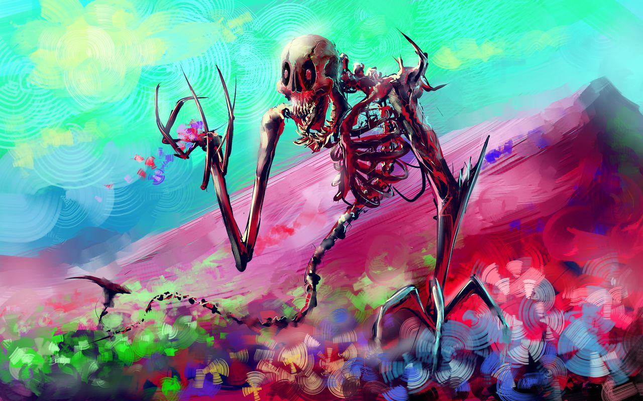1280x800 Wallpaper skeleton, art, bright, colorful