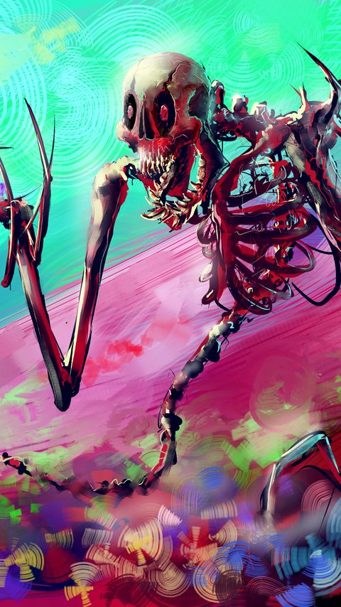 480x854 Wallpaper skeleton, art, bright, colorful