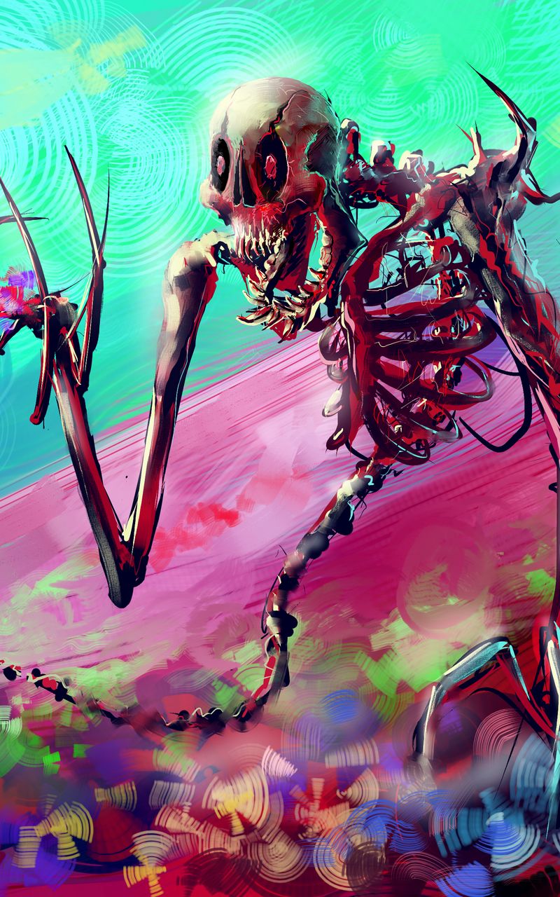 800x1280 Wallpaper skeleton, art, bright, colorful
