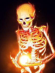 Preview wallpaper skeleton, bones, fire, art