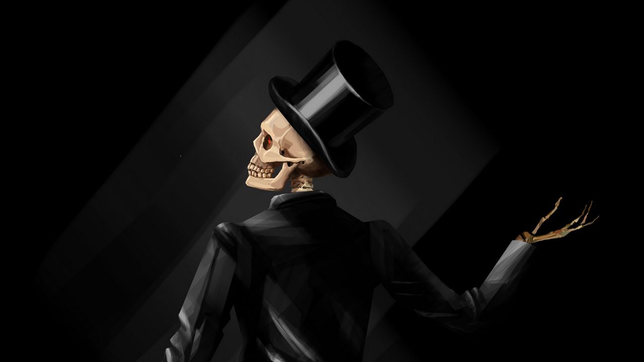 Wallpaper skeleton, costume, hat, art