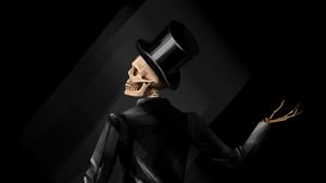 Preview wallpaper skeleton, costume, hat, art