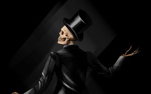 Preview wallpaper skeleton, costume, hat, art