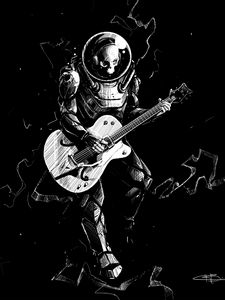 Preview wallpaper skeleton, guitar, bw, guitarist, spacesuit, art