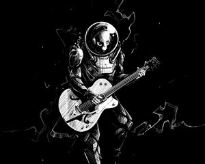 Preview wallpaper skeleton, guitar, bw, guitarist, spacesuit, art