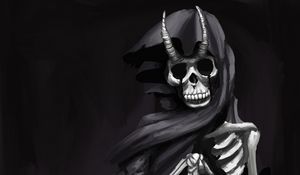 Preview wallpaper ghost, skeleton, horns, cloak, art, black and white, black