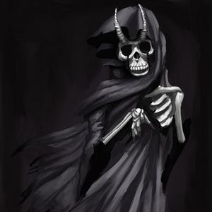 Preview wallpaper ghost, skeleton, horns, cloak, art, black and white, black