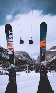Preview wallpaper ski, cable car, mountains, winter