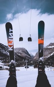 Preview wallpaper ski, cable car, mountains, winter