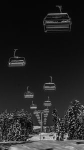 Preview wallpaper ski lift, winter, bw, snow