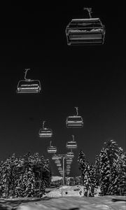 Preview wallpaper ski lift, winter, bw, snow