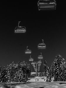 Preview wallpaper ski lift, winter, bw, snow