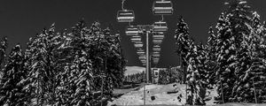 Preview wallpaper ski lift, winter, bw, snow