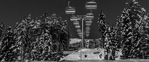 Preview wallpaper ski lift, winter, bw, snow