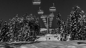Preview wallpaper ski lift, winter, bw, snow