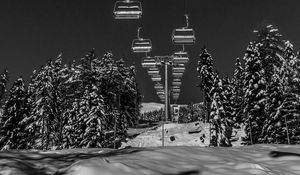 Preview wallpaper ski lift, winter, bw, snow