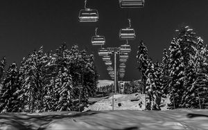 Preview wallpaper ski lift, winter, bw, snow