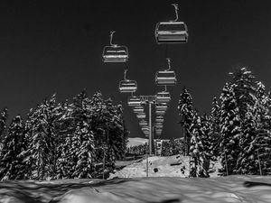 Preview wallpaper ski lift, winter, bw, snow