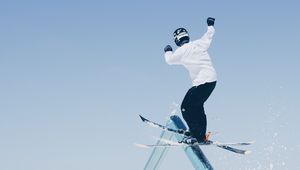 Preview wallpaper skier, jump, trick, ski, snow, sport