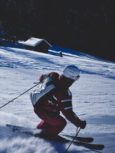 Preview wallpaper skier, mountain, skiing, snow