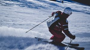 Preview wallpaper skier, mountain, skiing, snow