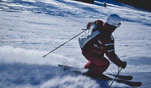 Preview wallpaper skier, mountain, skiing, snow