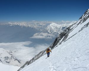 Preview wallpaper skier, mountains, snow