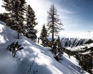 Preview wallpaper skier, mountains, snow, traces