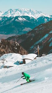 Preview wallpaper skier, mountains, snow