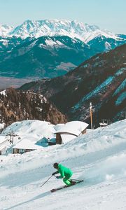 Preview wallpaper skier, mountains, snow