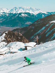 Preview wallpaper skier, mountains, snow