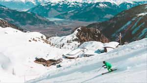 Preview wallpaper skier, mountains, snow