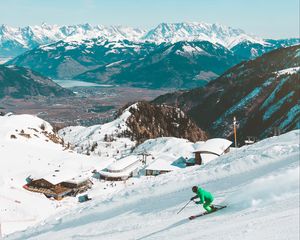 Preview wallpaper skier, mountains, snow