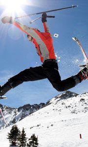 Preview wallpaper skier, skiing, stick, sky, slope, snow