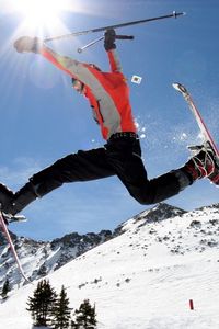 Preview wallpaper skier, skiing, stick, sky, slope, snow