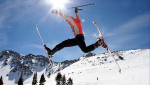 Preview wallpaper skier, skiing, stick, sky, slope, snow