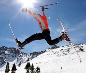 Preview wallpaper skier, skiing, stick, sky, slope, snow