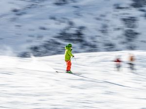 Preview wallpaper skier, skiing, winter, snow, mountains