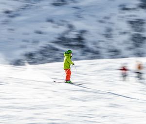 Preview wallpaper skier, skiing, winter, snow, mountains