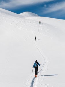 Preview wallpaper skiers, mountain, snow, hiking, winter