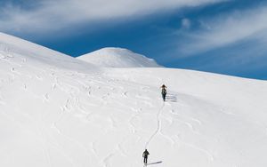 Preview wallpaper skiers, mountain, snow, hiking, winter