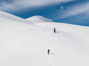 Preview wallpaper skiers, mountain, snow, hiking, winter