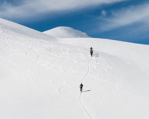 Preview wallpaper skiers, mountain, snow, hiking, winter