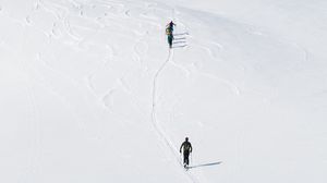 Preview wallpaper skiers, mountain, snow, path