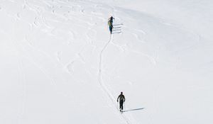 Preview wallpaper skiers, mountain, snow, path