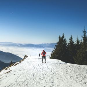 Preview wallpaper skiers, mountains, snow